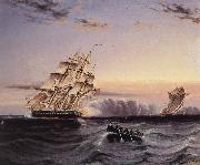 James Edward Buttersworth A U.S Frigate attacking a French Privateer oil painting picture wholesale